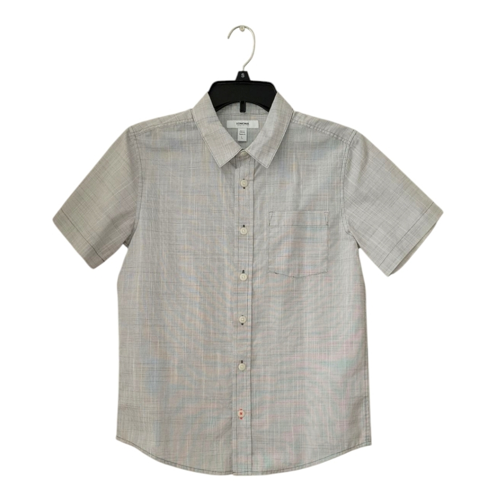 SONOMA Goods For Life  Boy's Button-Down Short Sleeve Shirt, L, Grey, EUC